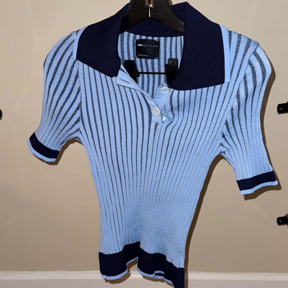 ASOS Light Blue and Navy Short Sleeve Top